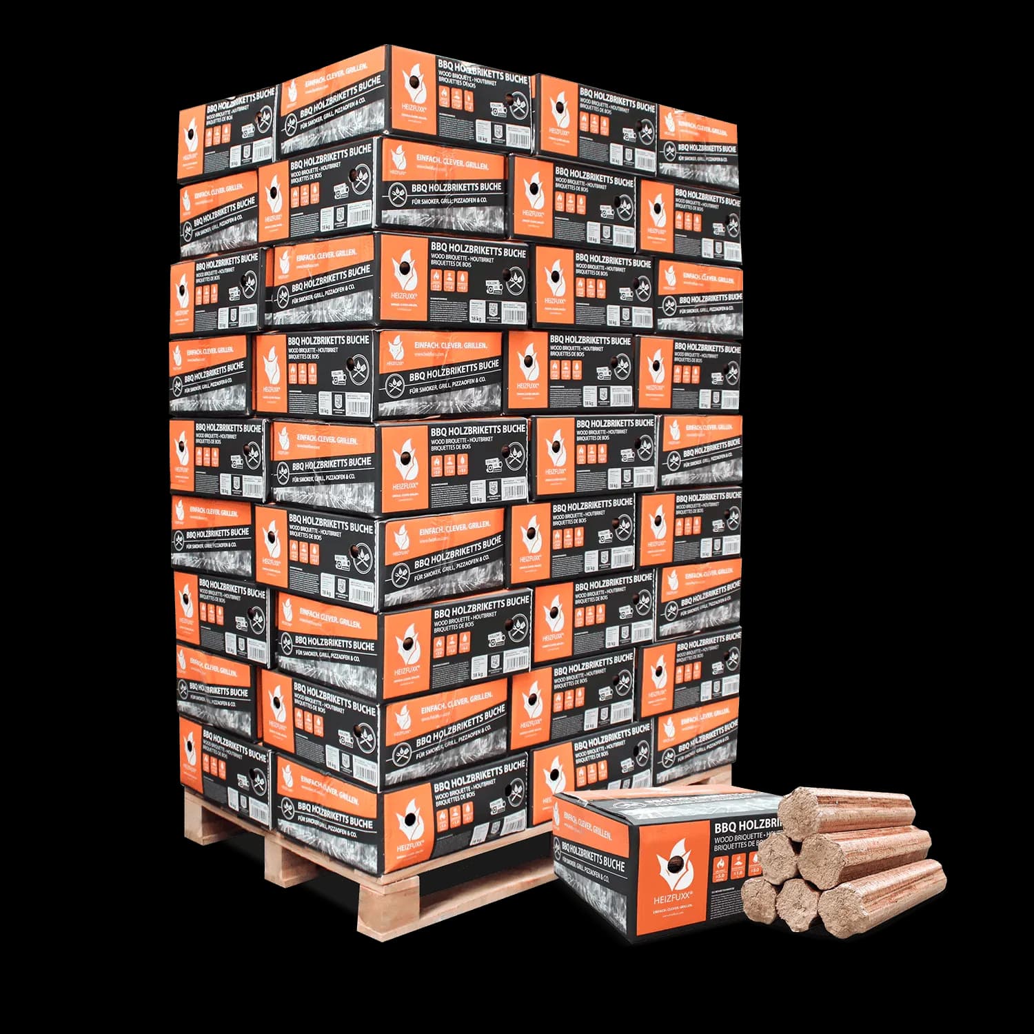 BBQ-Briketts aus reiner Buche – 18 kg Karton, 54er Palette (972 kg)